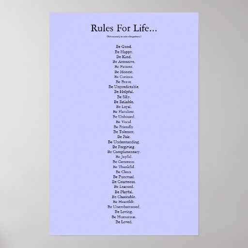 'Rules For Life...' Blue Poster Zazzle