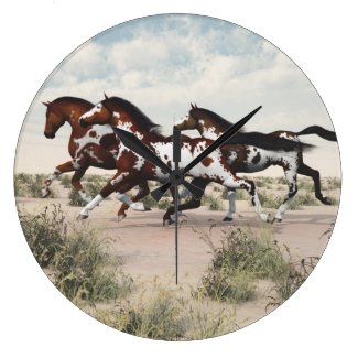 Run Like the Wind - Galloping Paint Horses Clock
