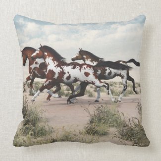Run Like the Wind - Galloping Paint Horses Pillow