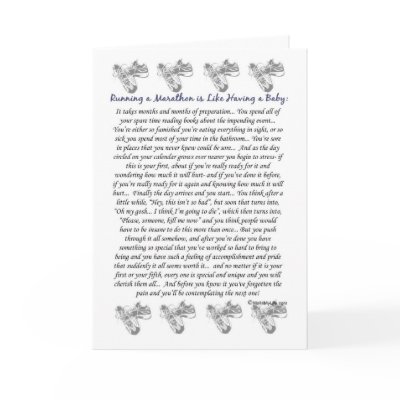 Running a Marathon is Like Having a Baby Good Luck Cards by Mall4MyLife
