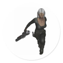 Running Armed Futuristic Woman Sticker