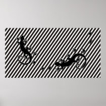 Running Gecko - black & white stripes Poster