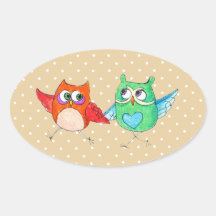 Running owls oval stickers