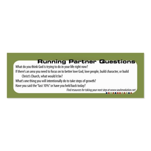 Running Partner Questions (profile card) Business Card Template (front side)