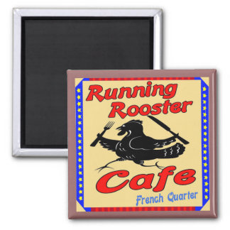 Running Rooster Cafe S 2 Inch Square Magnet