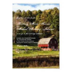 Rural Country Barn Trees Rustic Wedding Invitation 4.5