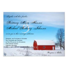 Rural Country Red Barn Winter Wedding Invitation