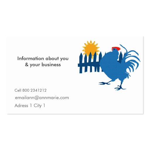 Rural Farmer Country Rooster with Sunshine Business Card Templates (back side)