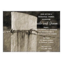 Rural Fence Post Country Rehearsal Dinner Invite