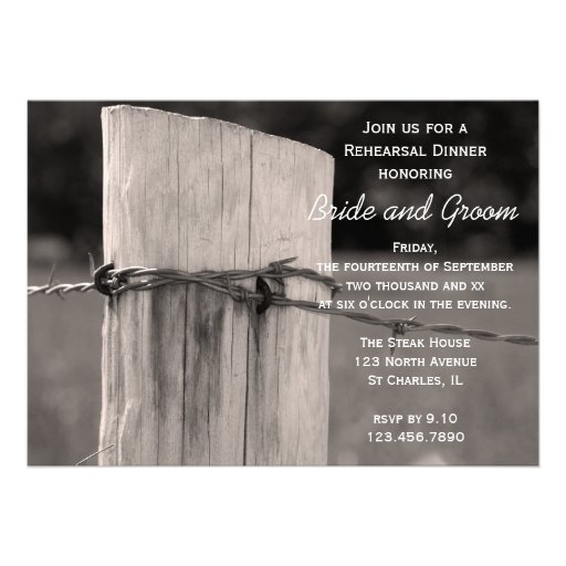 Rural Fence Post Country Rehearsal Dinner Invite