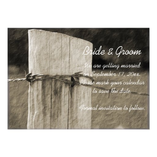 Rural Fence Post Country Wedding Save the Date Custom Invites from
