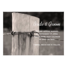 Rural Fence Post Country Wedding Save the Date Invitations