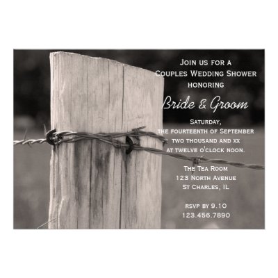 Rural Fence Post Couples Country Wedding Shower Invitations