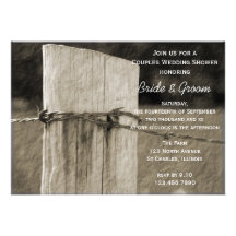 Rural Fence Post Couples Country Wedding Shower Personalized Invite