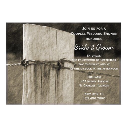 Rural Fence Post Couples Country Wedding Shower Personalized Invite