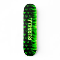 Russell skateboard green fire and flames design