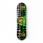 Russell skull green fire Skatersollie skateboard.