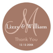 Russet Brown Thank You Wedding Monogram Sticker