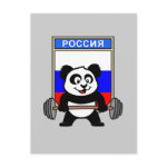 This cute bodybuilding panda loves weightlifting. He stands in front of a large flag of Russia. Look how easy he lifts that heavy barbell loaded with weight plates. This design is too cute. Great gifts here for anyone from Russia who loves weightlifting.
