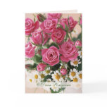 Russian Birthday, red roses and camomiles Greeting Card