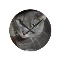 Russian Blue Gray Cat Round Clock
