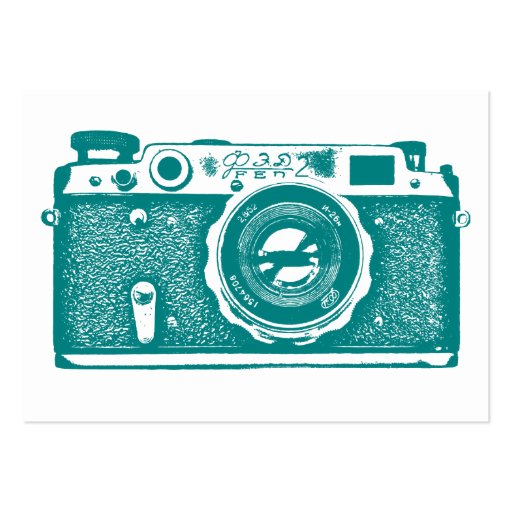 Russian Camera - Dk Cyan on White Business Card Template (front side)