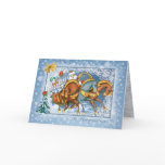 Russian Christmas - Troika,Santa,snowman,rabbits Greeting Card