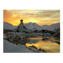 Russian Orthodox Church, winter sunrise Postcard