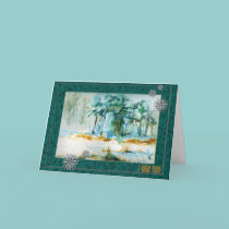 Russian Seasonal New Year Greeting Card with Snow