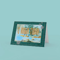 Russian Seasonal New Year Greeting Card with Snow