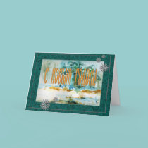 Russian Seasonal New Year Greeting Card with Snow