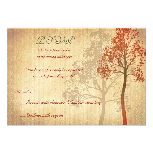 Rust Autumn Fall Tree Wedding RSVP Reply Card