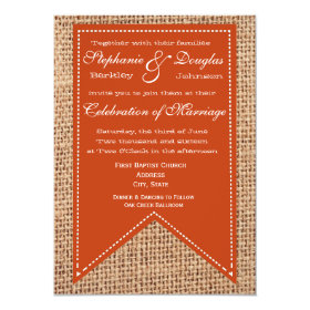 Rust Burlap Print Rustic Wedding Invitations 4.5