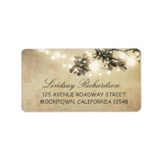 rustic address label with string lights