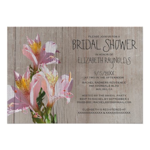 Rustic Alstroemeria Bridal Shower Invitations