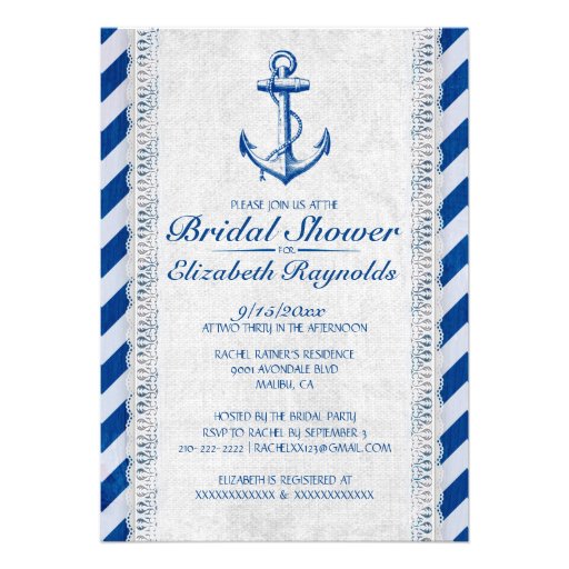 Rustic Anchor Nautical Bridal Shower Invitations