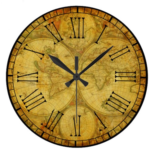 Rustic and Beautiful Vintage Old World Maps Large Clock Rustic and Beautiful Vintage Old World Maps Large Clock