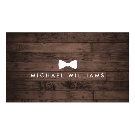 Rustic and Refined Men's Bow Tie Logo Brown Wood Business Card