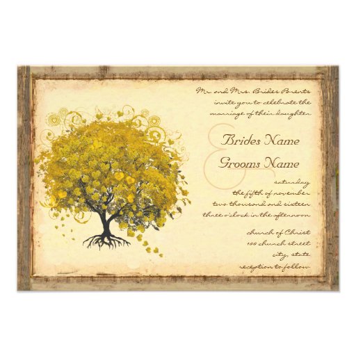 Rustic and Romantic Yellow Heart Tree Wedding Custom Announcement