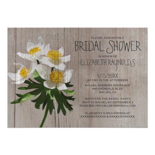 Rustic Anemone Bridal Shower Invitations