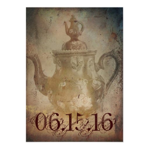Rustic Antique English Teapot Wedding Invitations