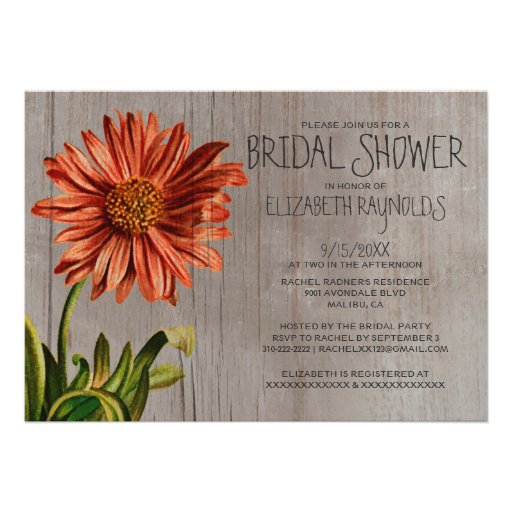 Rustic Aster Bridal Shower Invitations