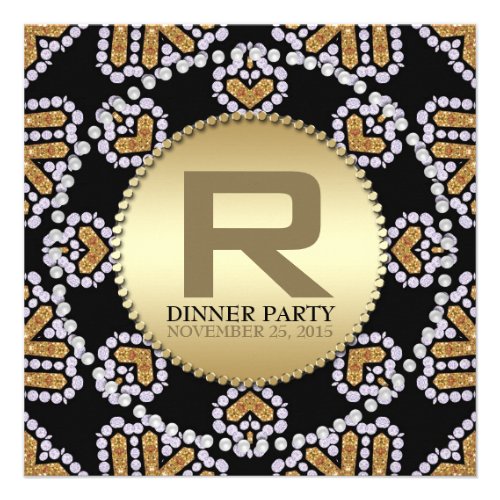 Rustic Aztec Hearts Golden Dinner Party Invitation