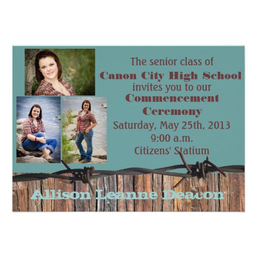 Rustic barbed wire graduation announcement
