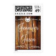 Rustic Barbed Wire Horseshoe Country Wedding Stamp