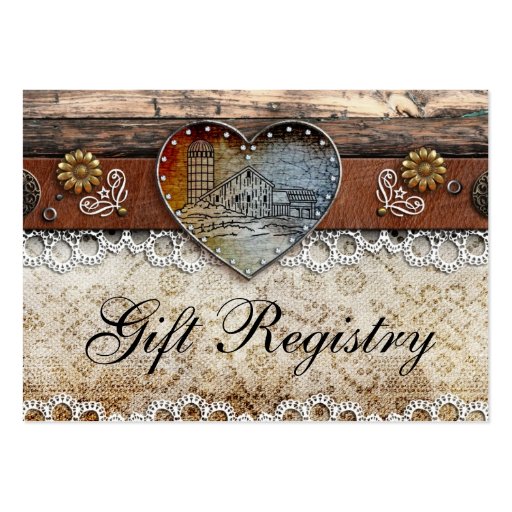 Rustic Barn Country Wedding  Gift Registry Business Card (front side)