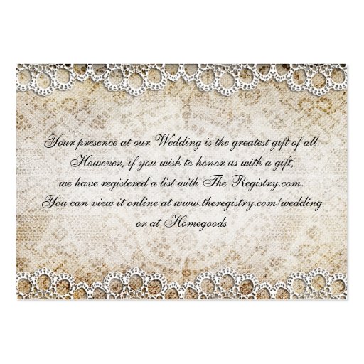 Rustic Barn Country Wedding  Gift Registry Business Card (back side)
