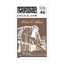 Rustic Barn Wedding Postage - Brown