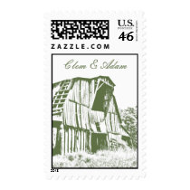 Rustic Barn Wedding Postage - Green 2