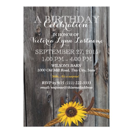 Rustic Barn Wood and Sunflower Birthday Personalized Invitations